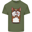 A Cute Dog With a Heart Sign Mens Cotton T-Shirt Tee Top Military Green