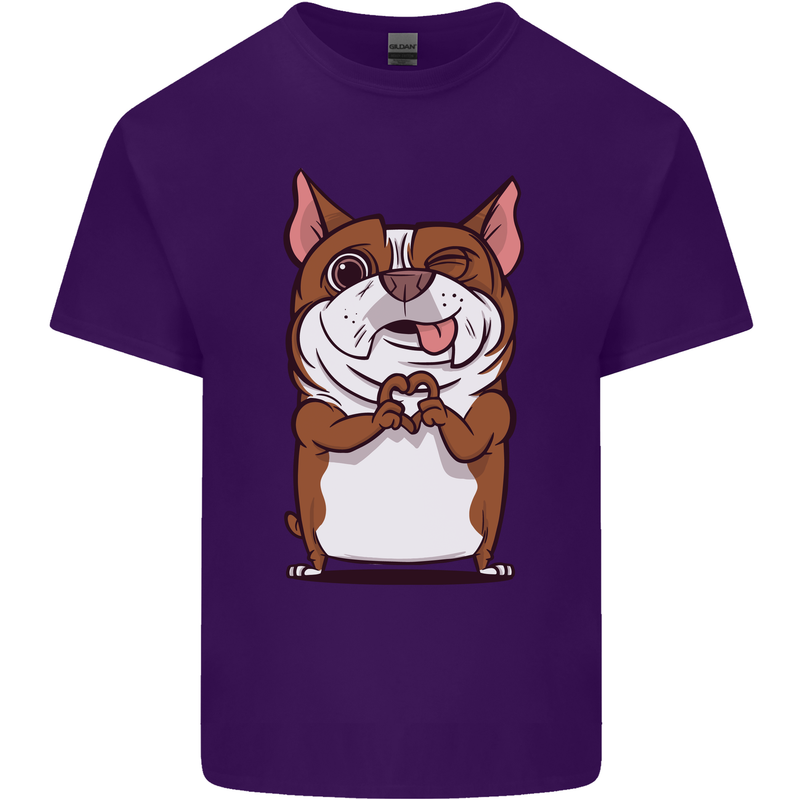 A Cute Dog With a Heart Sign Mens Cotton T-Shirt Tee Top Purple