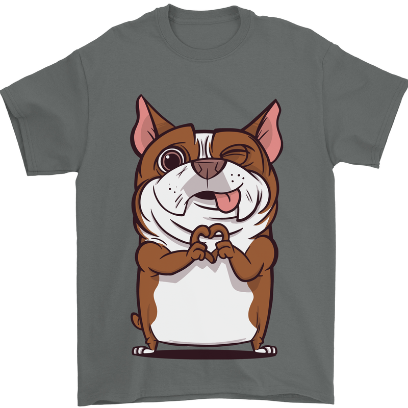 A Cute Dog With a Heart Sign Mens T-Shirt Cotton Gildan Charcoal