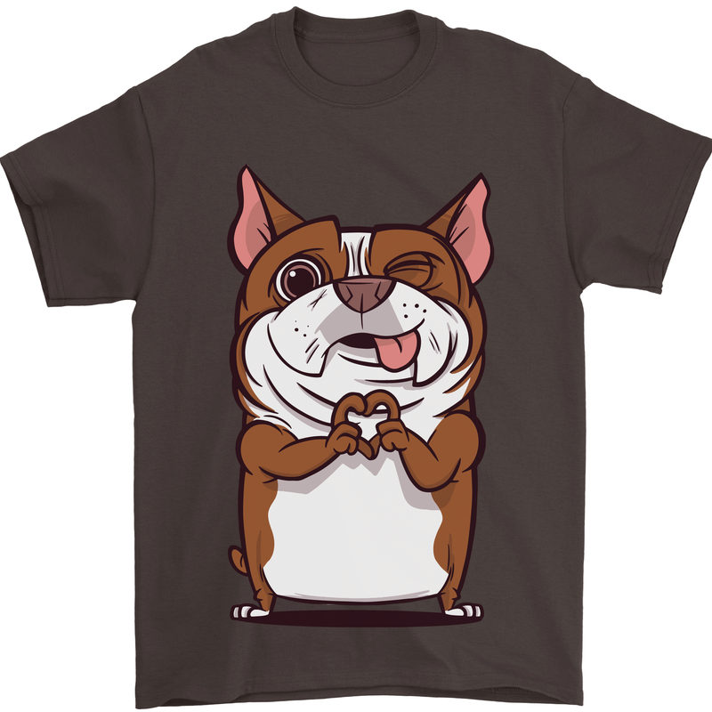 A Cute Dog With a Heart Sign Mens T-Shirt Cotton Gildan Dark Chocolate