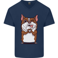 A Cute Dog With a Heart Sign Mens V-Neck Cotton T-Shirt Navy Blue