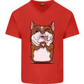 A Cute Dog With a Heart Sign Mens V-Neck Cotton T-Shirt Red