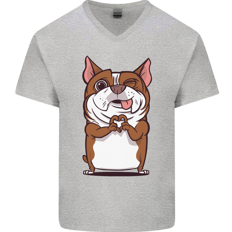 A Cute Dog With a Heart Sign Mens V-Neck Cotton T-Shirt Sports Grey