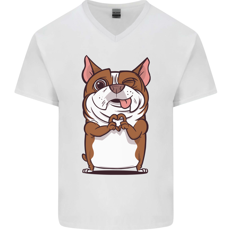 A Cute Dog With a Heart Sign Mens V-Neck Cotton T-Shirt White