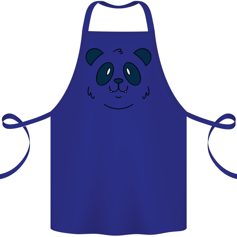 A Cute Panda Bear Face Cotton Apron 100% Organic Royal Blue