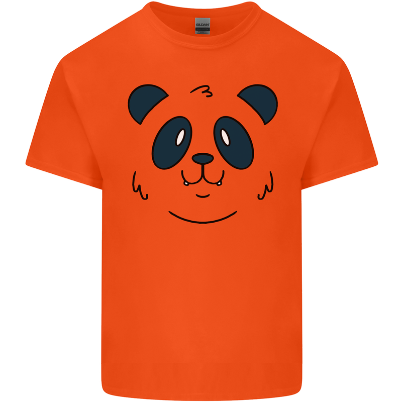 A Cute Panda Bear Face Mens Cotton T-Shirt Tee Top Orange