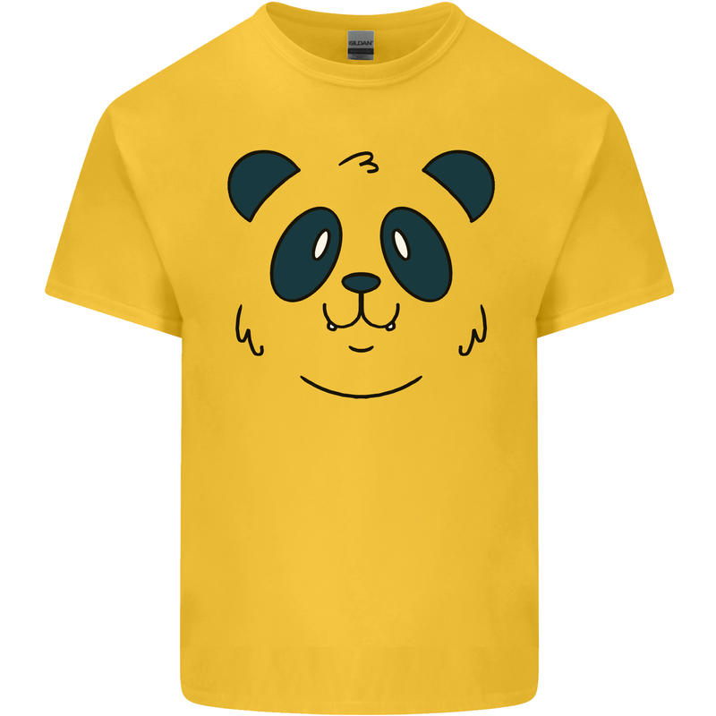 A Cute Panda Bear Face Mens Cotton T-Shirt Tee Top Yellow