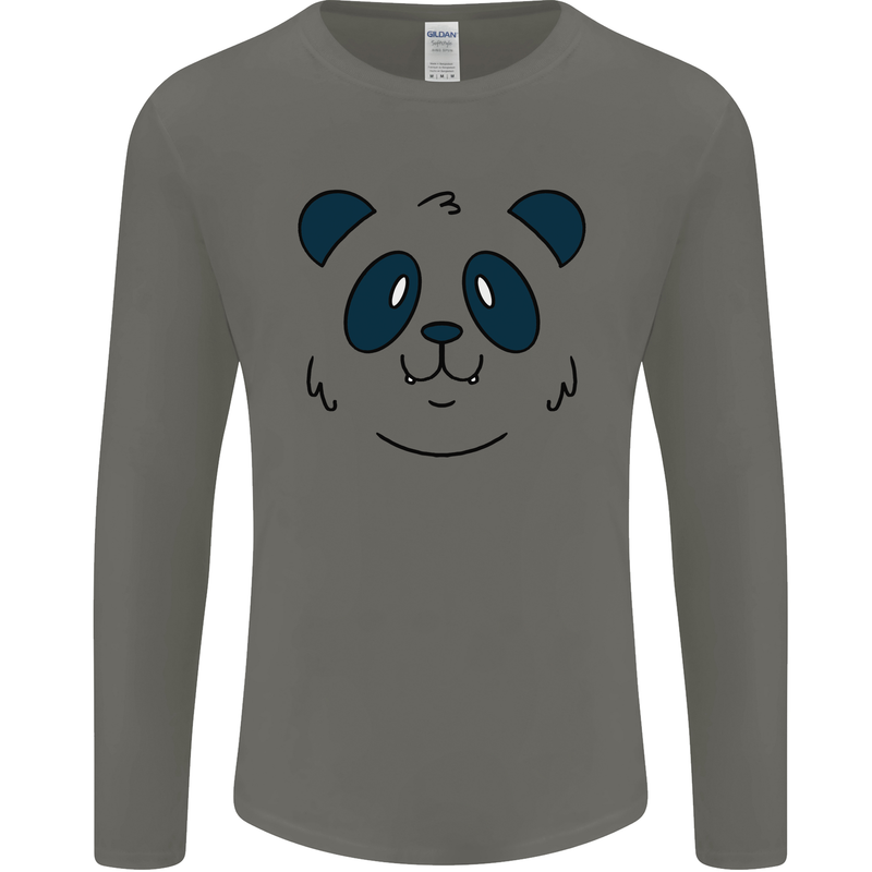 A Cute Panda Bear Face Mens Long Sleeve T-Shirt Charcoal