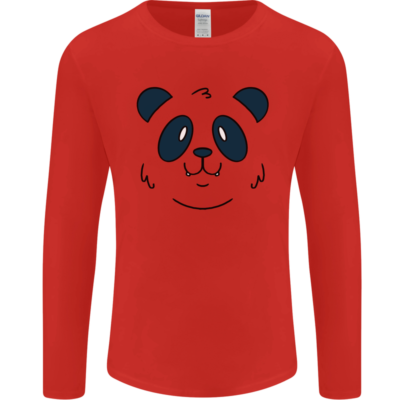 A Cute Panda Bear Face Mens Long Sleeve T-Shirt Red