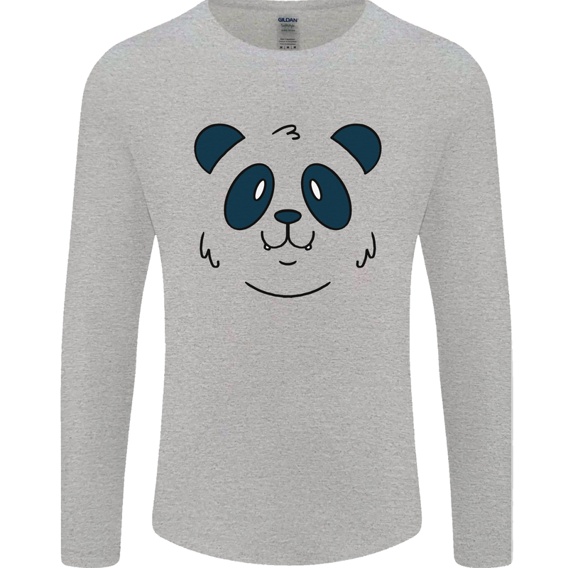 A Cute Panda Bear Face Mens Long Sleeve T-Shirt Sports Grey