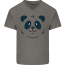 A Cute Panda Bear Face Mens V-Neck Cotton T-Shirt Charcoal