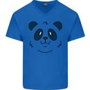 A Cute Panda Bear Face Mens V-Neck Cotton T-Shirt Royal Blue