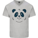 A Cute Panda Bear Face Mens V-Neck Cotton T-Shirt Sports Grey
