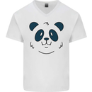 A Cute Panda Bear Face Mens V-Neck Cotton T-Shirt White