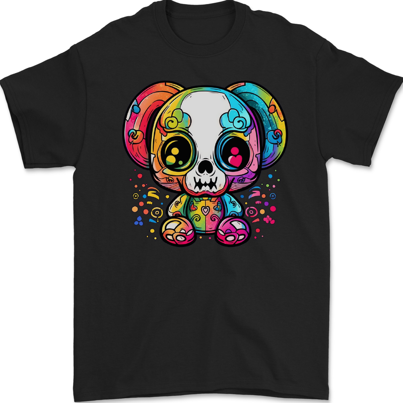 A Cute Teddy Bear Demon Skull Mens Gildan Cotton T-Shirt Black