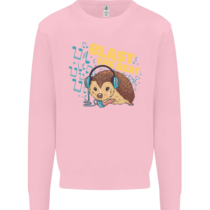 A DJ Hedgehog Headphones Pop Music Kids Sweatshirt Jumper Light Pink