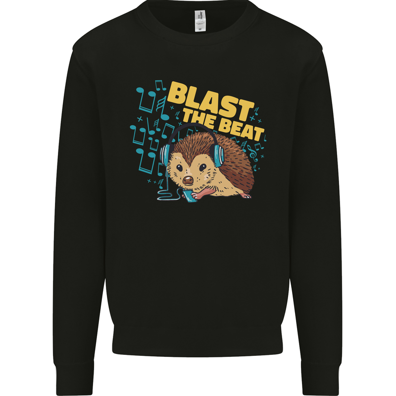 A DJ Hedgehog Headphones Pop Music Mens Sweatshirt Jumper Black