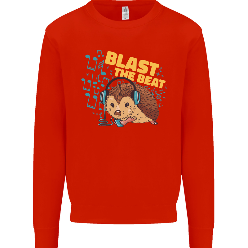 A DJ Hedgehog Headphones Pop Music Mens Sweatshirt Jumper Bright Red