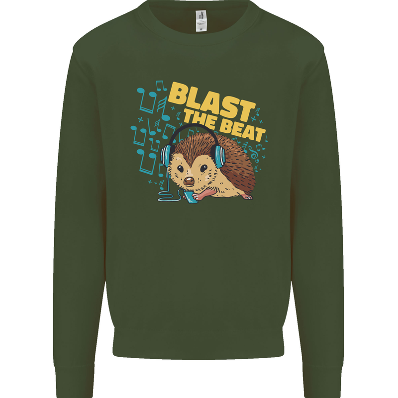 A DJ Hedgehog Headphones Pop Music Mens Sweatshirt Jumper Forest Green