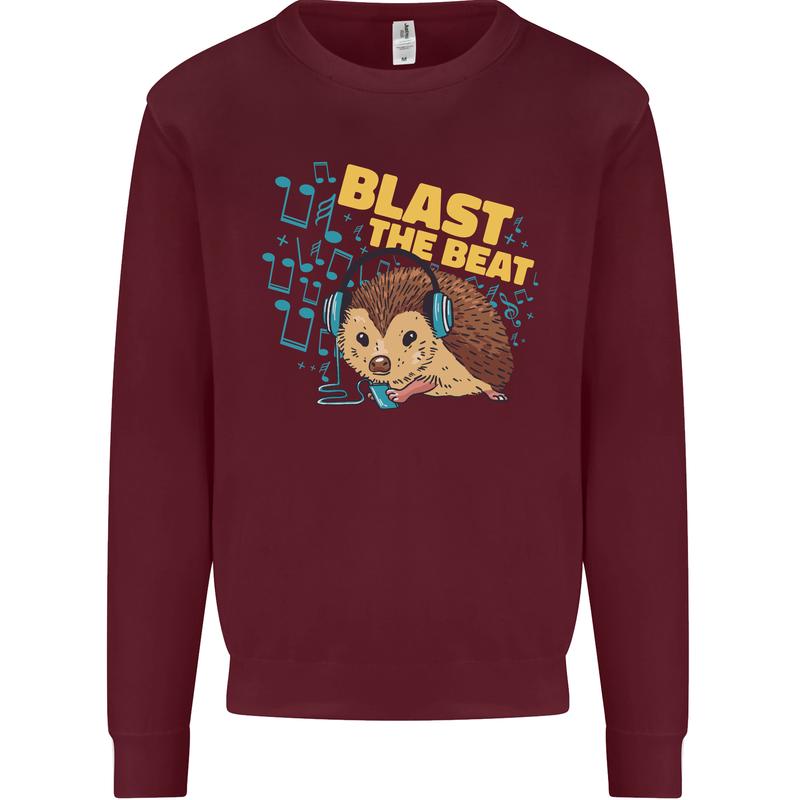 A DJ Hedgehog Headphones Pop Music Mens Sweatshirt Jumper Maroon