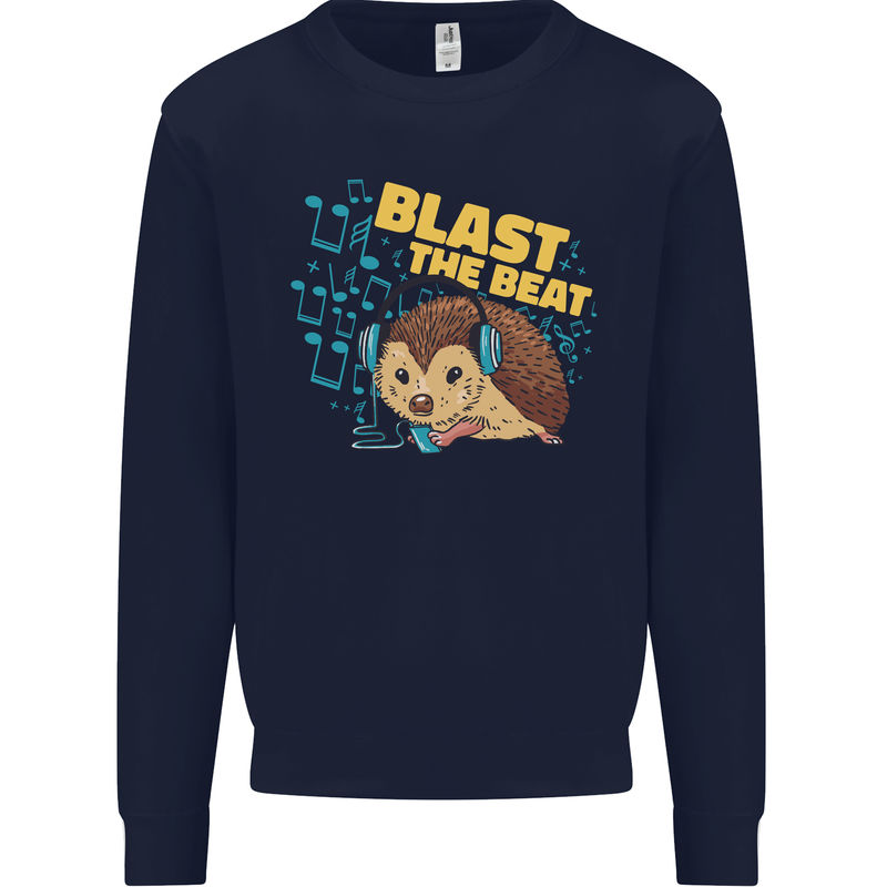 A DJ Hedgehog Headphones Pop Music Mens Sweatshirt Jumper Navy Blue