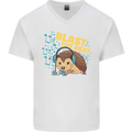 A DJ Hedgehog Headphones Pop Music Mens V-Neck Cotton T-Shirt White