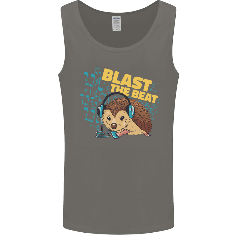 A DJ Hedgehog Headphones Pop Music Mens Vest Tank Top Charcoal