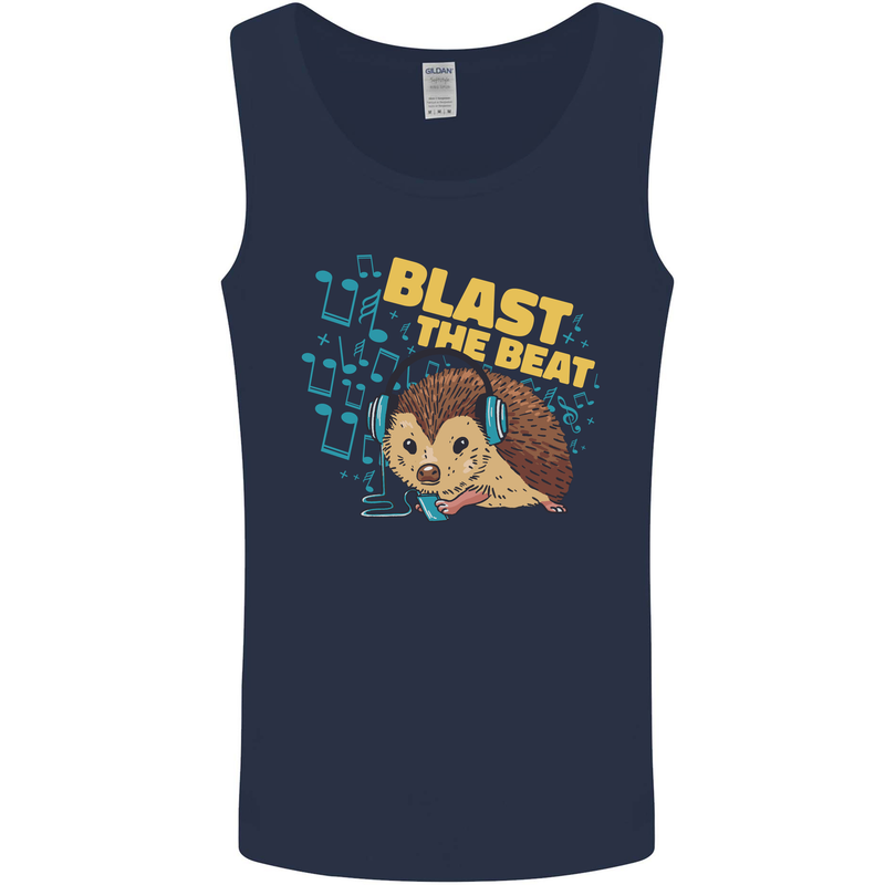 A DJ Hedgehog Headphones Pop Music Mens Vest Tank Top Navy Blue