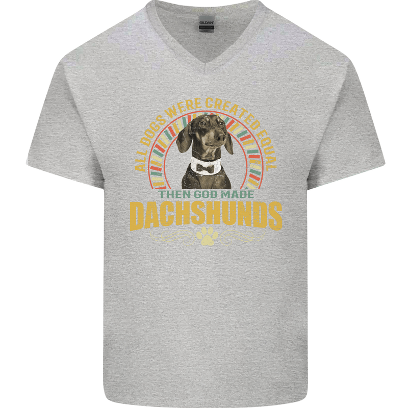 A Dachshund Dog Mens V-Neck Cotton T-Shirt Sports Grey