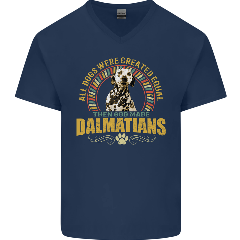 A Dalmatian Dog Mens V-Neck Cotton T-Shirt Navy Blue