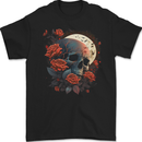 A Dark Fantasy Skull With Roses and Moon Mens Gildan Cotton T-Shirt Black