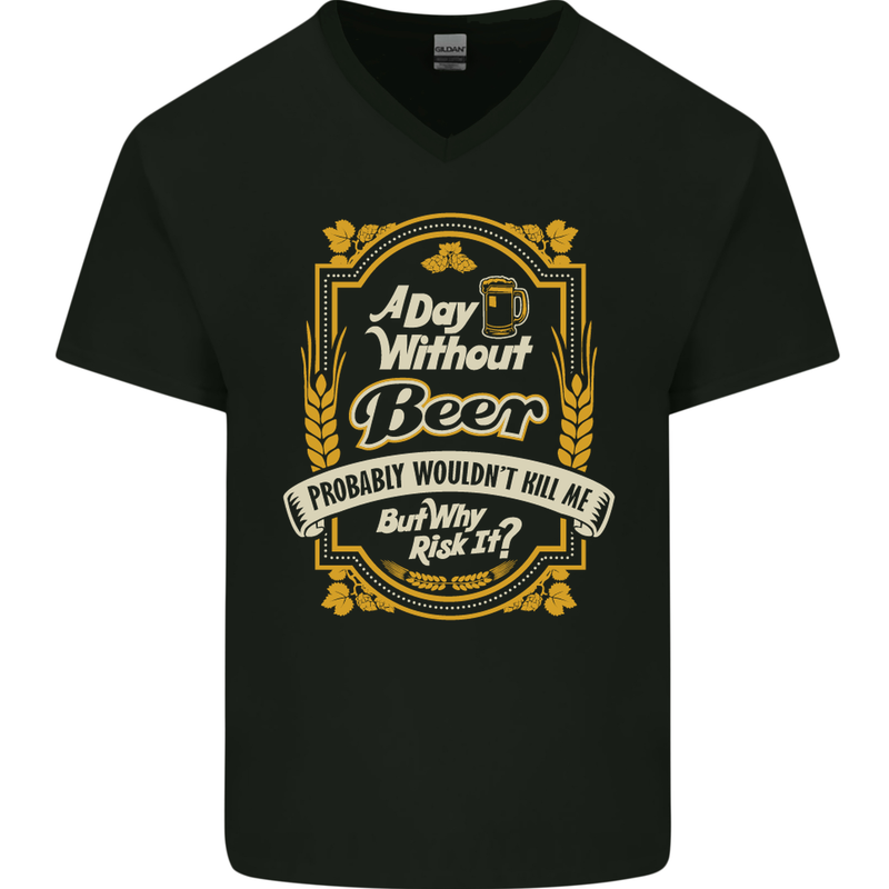 A Day Without Beer? Funny Alcohol Mens V-Neck Cotton T-Shirt Black