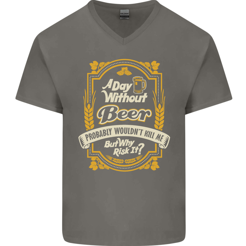 A Day Without Beer? Funny Alcohol Mens V-Neck Cotton T-Shirt Charcoal