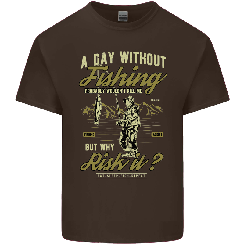 A Day Without Fishing Funny Fisherman Kids T-Shirt Childrens Chocolate