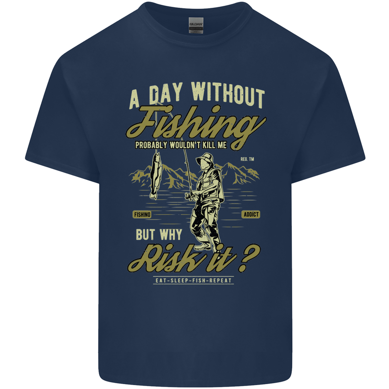 A Day Without Fishing Funny Fisherman Kids T-Shirt Childrens Navy Blue