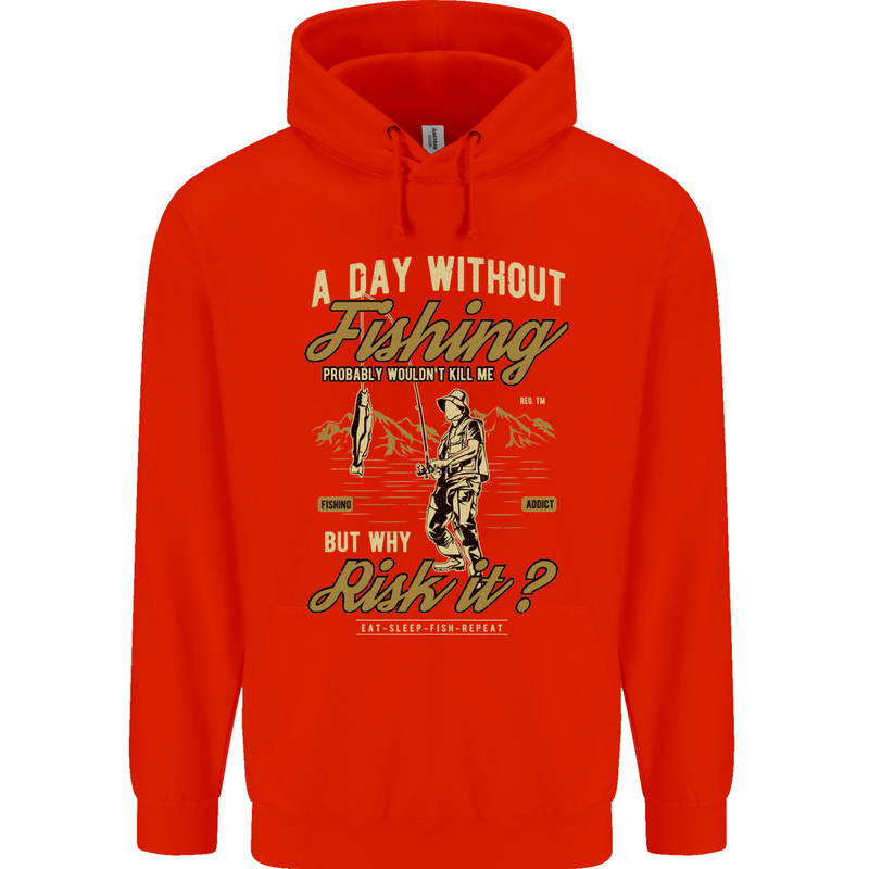 A Day Without Fishing Funny Fisherman Mens 80% Cotton Hoodie Bright Red
