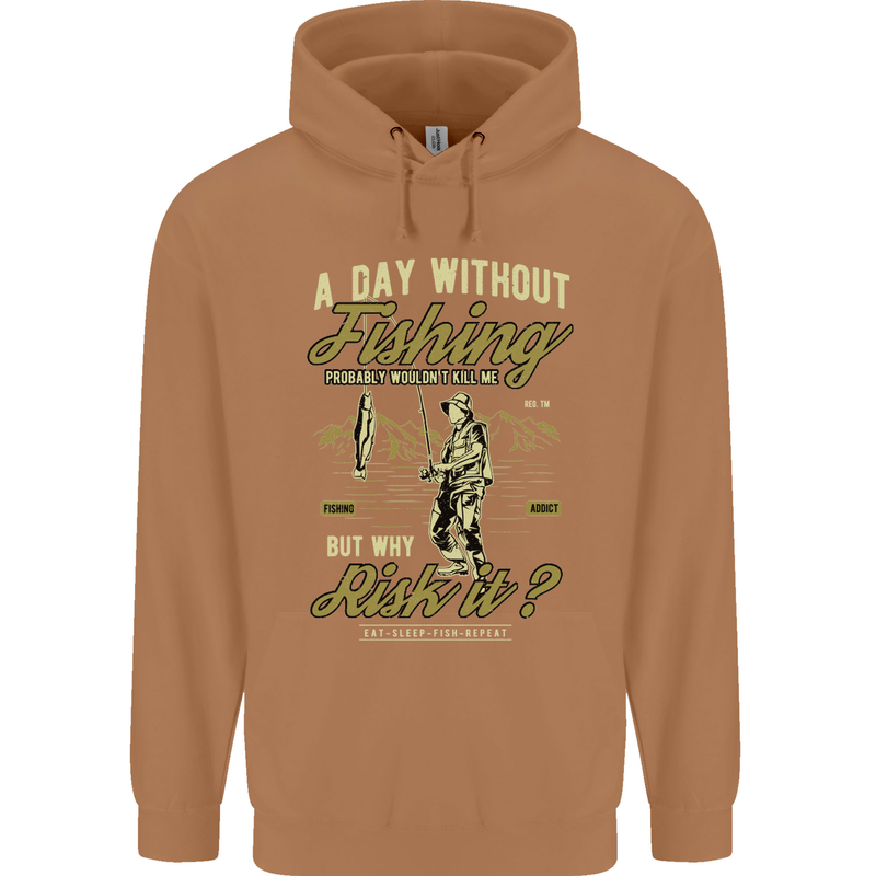 A Day Without Fishing Funny Fisherman Mens 80% Cotton Hoodie Caramel Latte