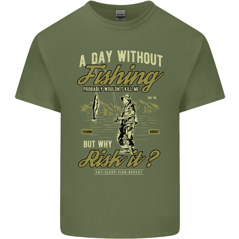 A Day Without Fishing Funny Fisherman Mens Cotton T-Shirt Tee Top Military Green