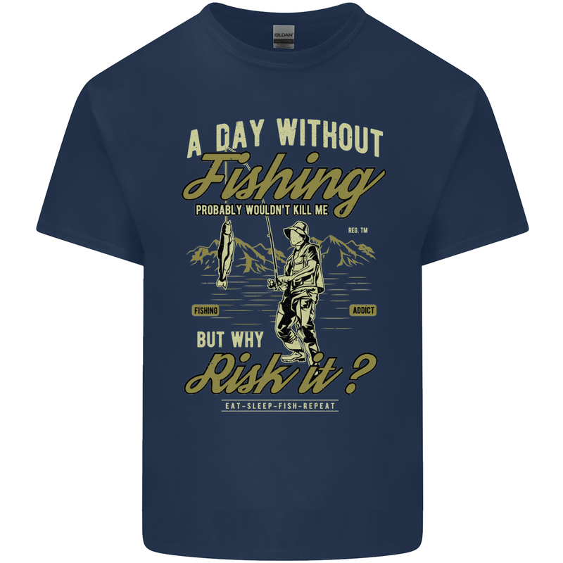 A Day Without Fishing Funny Fisherman Mens Cotton T-Shirt Tee Top Navy Blue