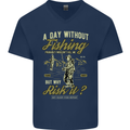 A Day Without Fishing Funny Fisherman Mens V-Neck Cotton T-Shirt Navy Blue