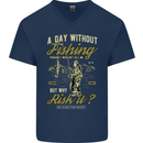 A Day Without Fishing Funny Fisherman Mens V-Neck Cotton T-Shirt Navy Blue