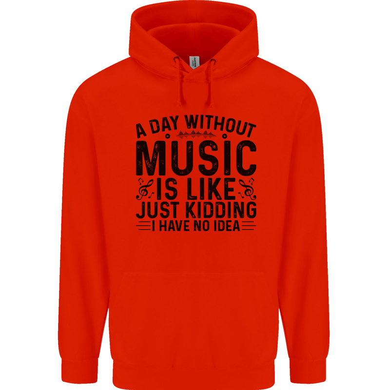 A Day Without Music Pop Rock Reggae Dance Childrens Kids Hoodie Bright Red