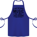 A Day Without Music Pop Rock Reggae Dance Cotton Apron 100% Organic Royal Blue