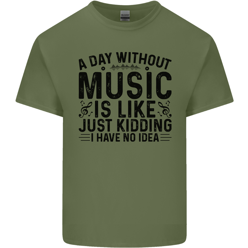 A Day Without Music Pop Rock Reggae Dance Mens Cotton T-Shirt Tee Top Military Green