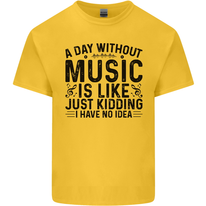 A Day Without Music Pop Rock Reggae Dance Mens Cotton T-Shirt Tee Top Yellow