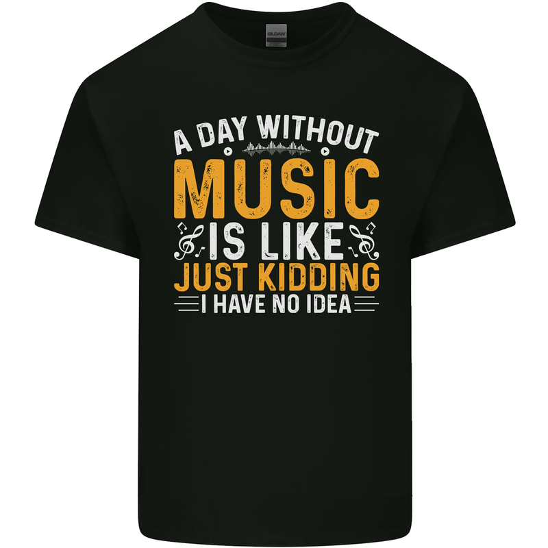 A Day Without Music Tekno Hip Hop Metal Mens Cotton T-Shirt Tee Top Black