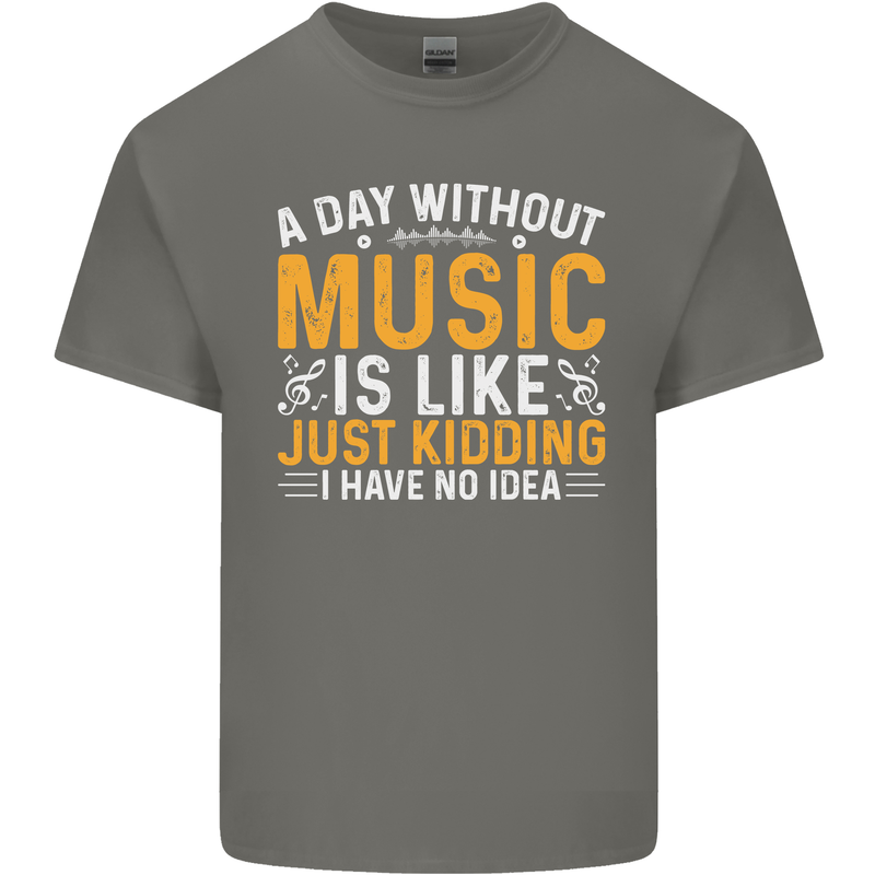 A Day Without Music Tekno Hip Hop Metal Mens Cotton T-Shirt Tee Top Charcoal