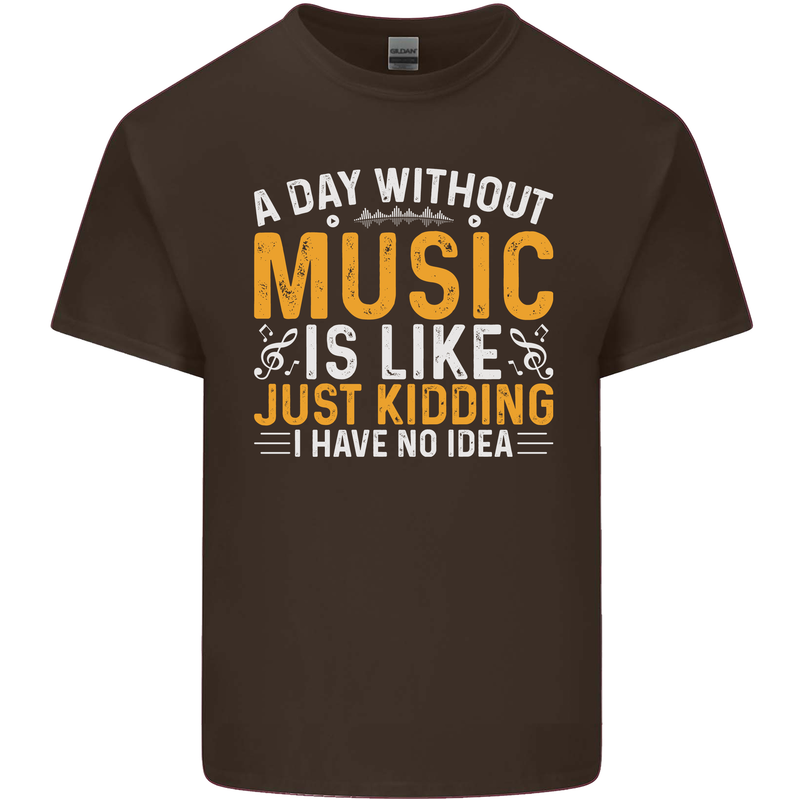 A Day Without Music Tekno Hip Hop Metal Mens Cotton T-Shirt Tee Top Dark Chocolate