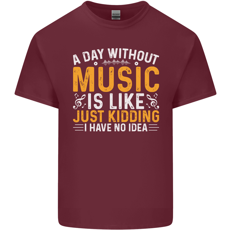 A Day Without Music Tekno Hip Hop Metal Mens Cotton T-Shirt Tee Top Maroon