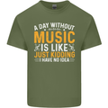 A Day Without Music Tekno Hip Hop Metal Mens Cotton T-Shirt Tee Top Military Green